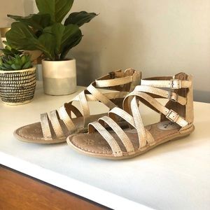 Brand new, gold-flaked gladiator style sandals
